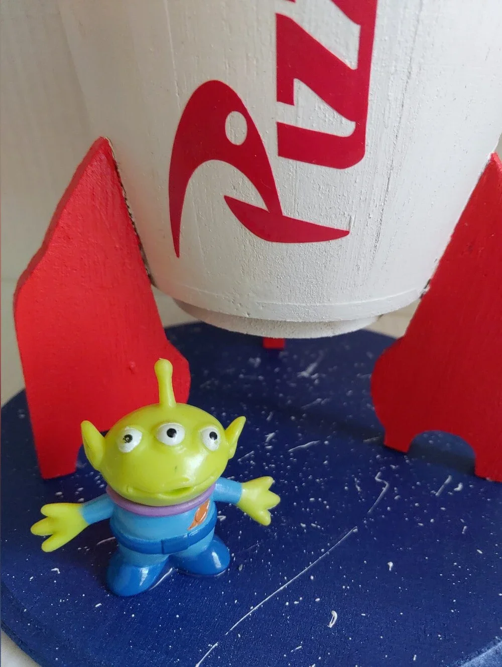 Little Green Man Alien With Pizza Planet Wooden Rocket Bird House